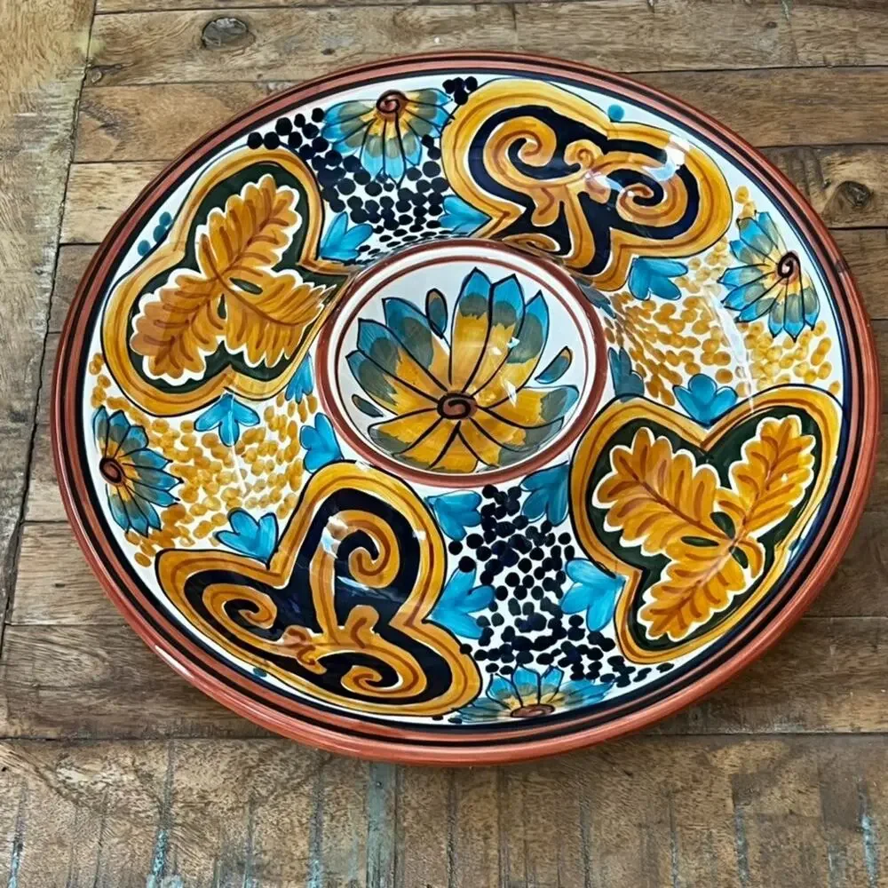 World Bazaar Inc Chip & Dip Plate Serving Dish Ceramic Large 13”